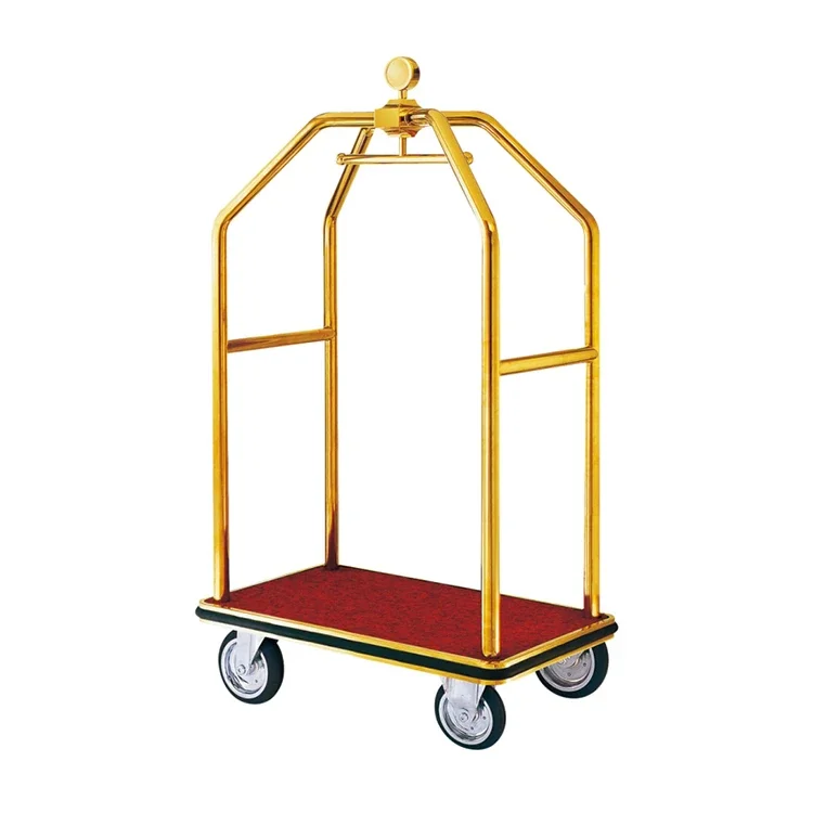 

Luggage trolley for hotel Gold stainless steel decorative hotel luggage trolley antique bellman baggage cart for sale