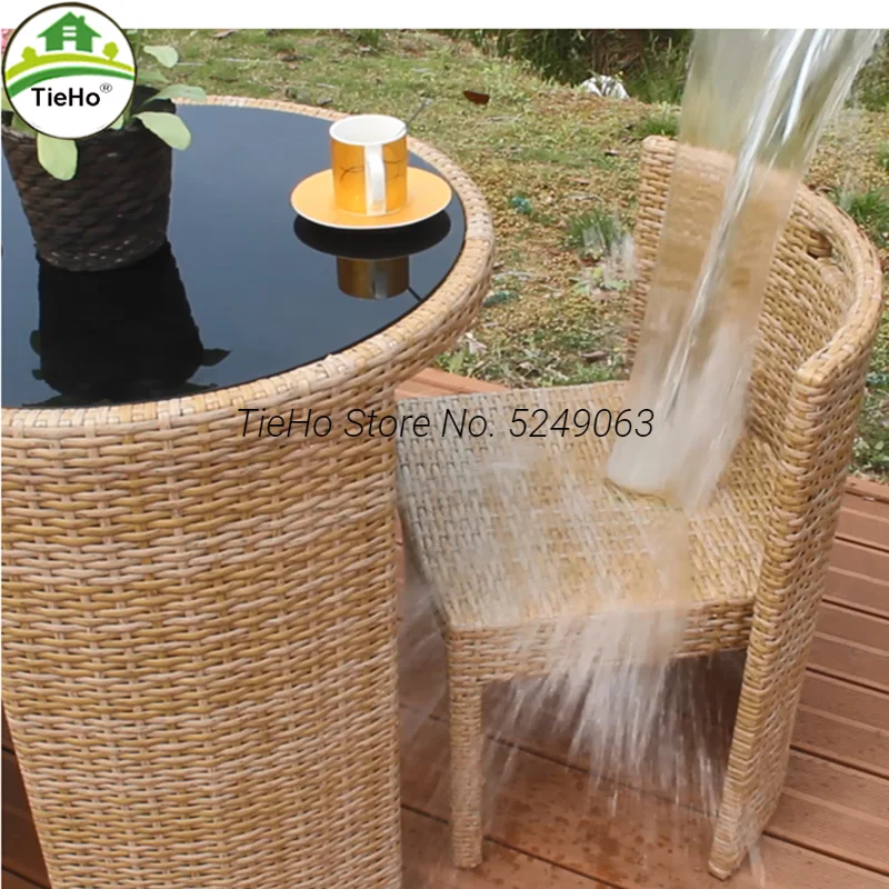 TieHo-Garden Rattan Table and Chair Combination, Small Leisure Round Table, Outdoor Furniture, Balcony Coffee Table,Twin Tables