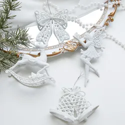 Christmas Decoration White Pendant Snowflake Bow Glitter Acrylic Pendant Christmas Tree Hangings Festival Party Window Ornament