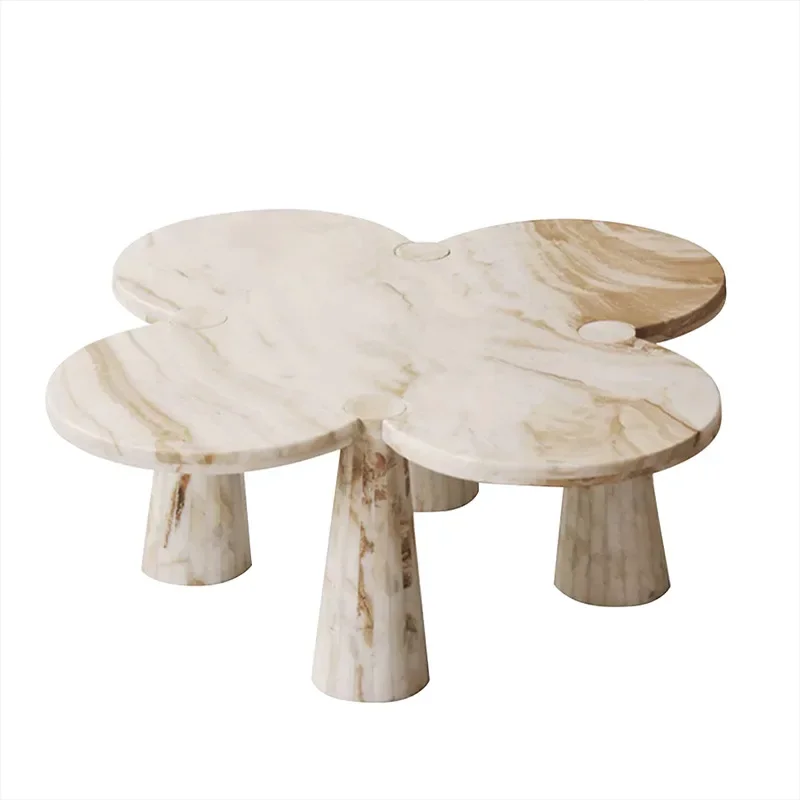 

Pink Crystal Clover Side Table, French Modern Marble Coffee Table, Artistic Living Room End Table, Easy Clean&Durable, Customize