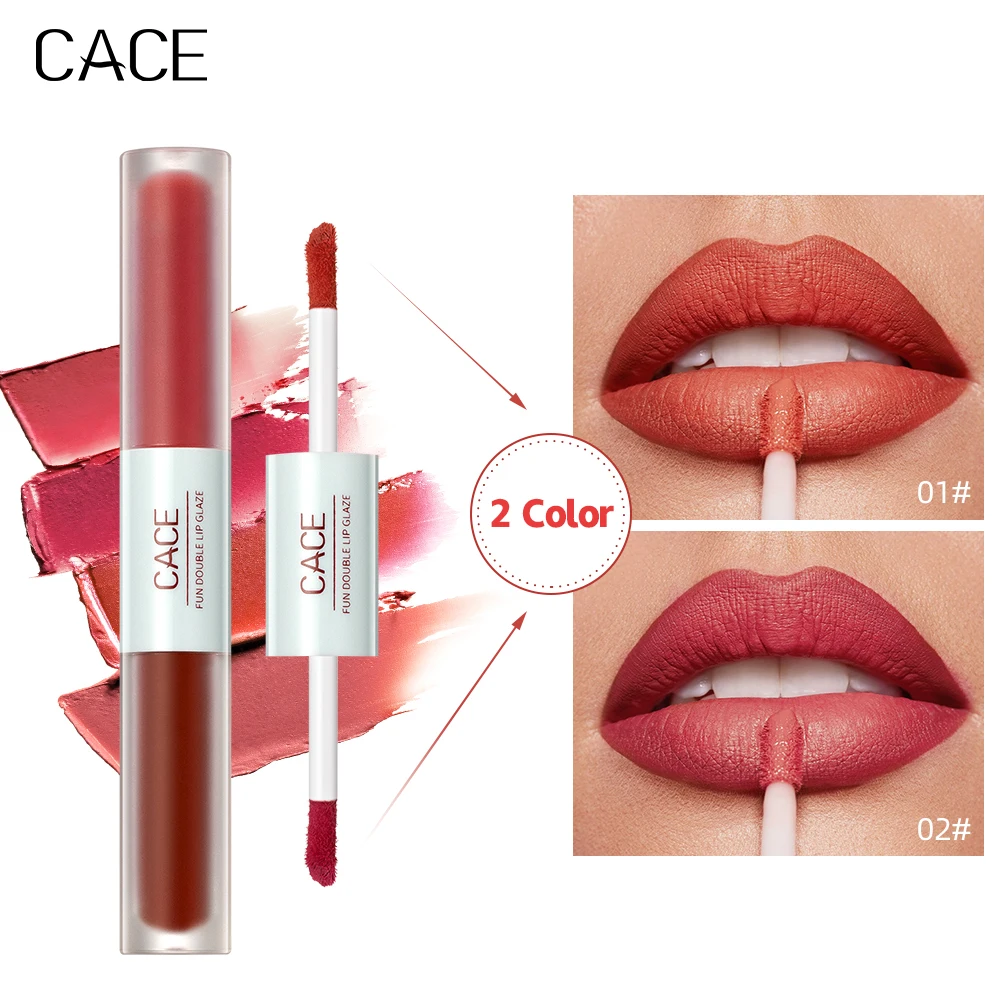 

CACE 2 In 1 Dual Head Ultralight Misty Velvet Lip Gloss Non-cracking Anti-transfer Long-Lasting Waterproof 2 Color In 1 Lipstick