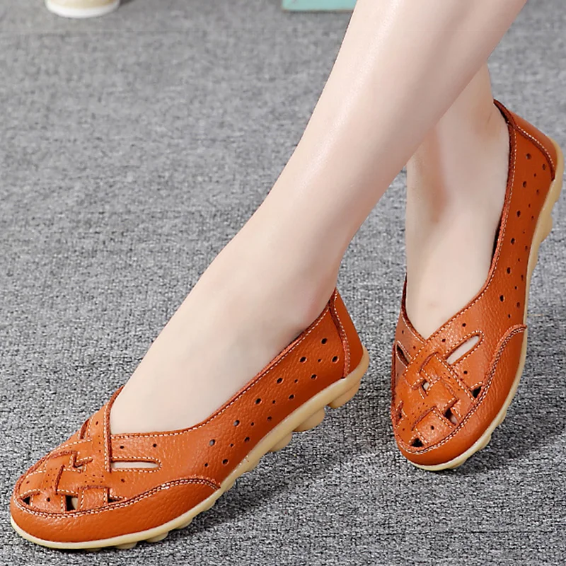 Sapatos baixos de couro respirável para mulheres, sapatos macios, sapatilhas casuais, sapatos femininos, novo, 2023
