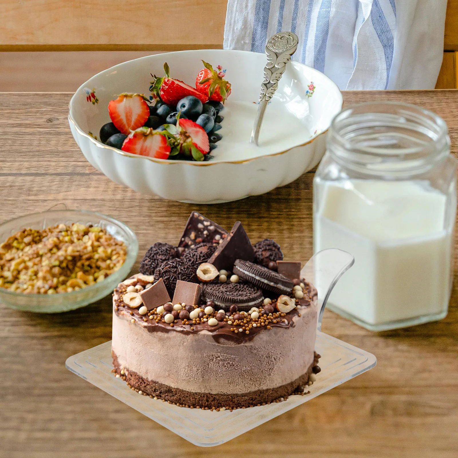 

100pcs Cake With Handle Reusable Thickened Mousse Base For Birthday Wedding Party Cake Display Base Baking Supply Tray