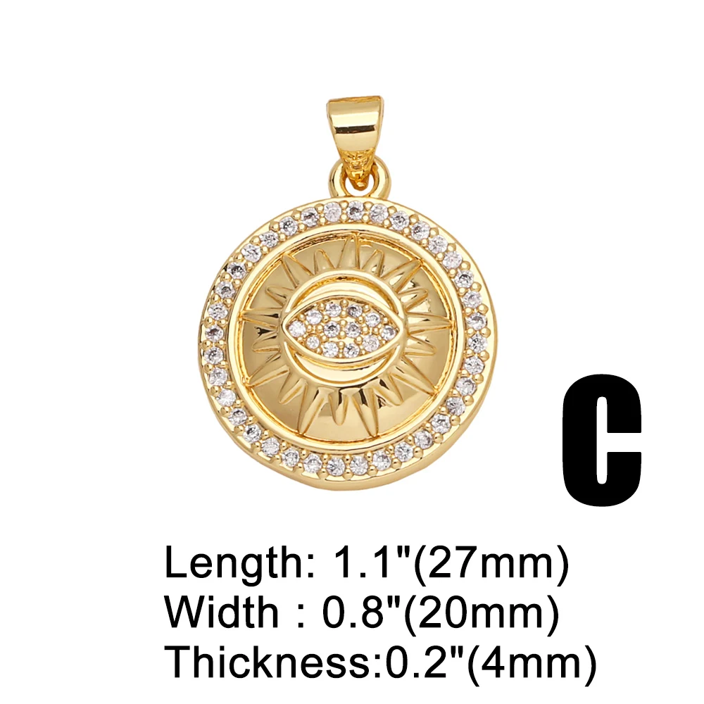 OCESRIO White Crystal Evil Eye Medal Pendant for Necklaces Copper Gold Plated Virgin Mary Heart Jewelry Making Component pdtb576