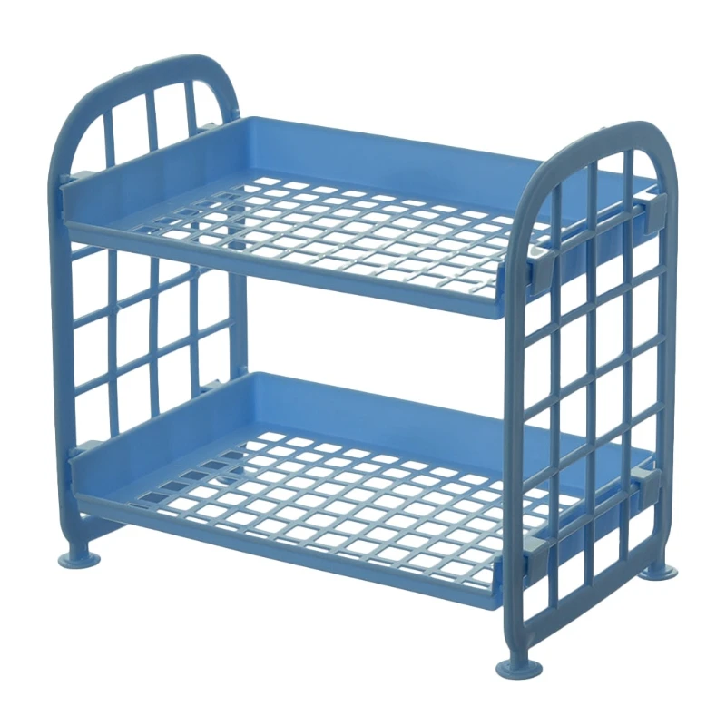 2 Tier Hollow Plastic Foldable Shelf Countertop Cosmetic Storage Rack