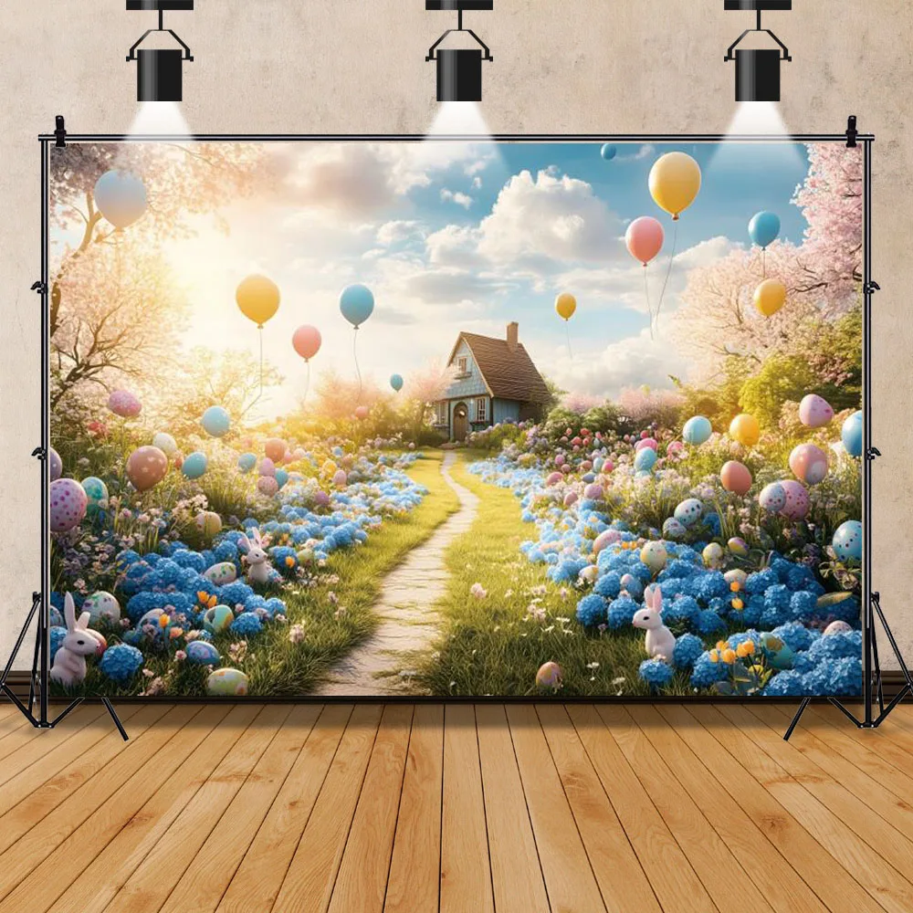 

Spring Dreamy Forest Easter Photography Backdrop Colorful Eggs Flowers Rabbit Balloon Baby Birthday Party Photocall Backgrounds