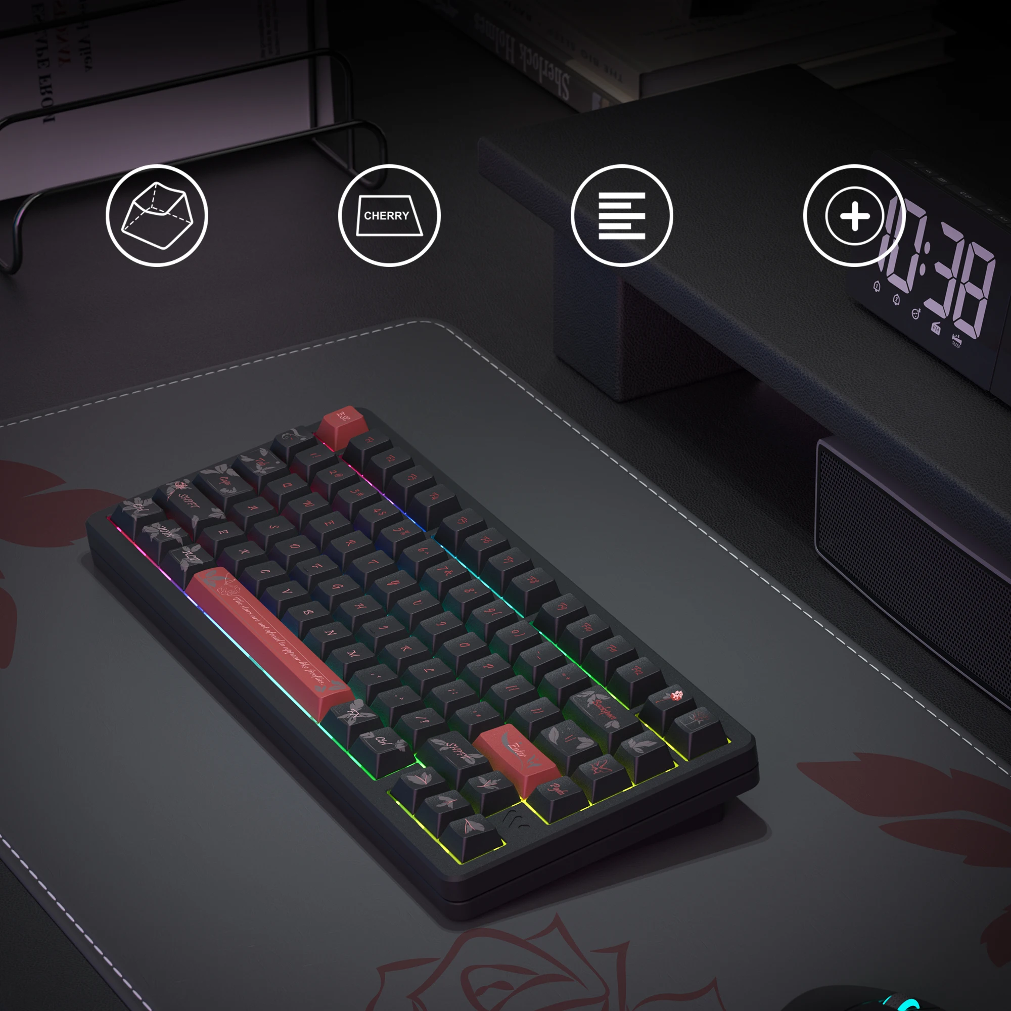 Imagem -04 - Retro Rose Five Side Dye Sublimation Pbt Keycaps Perfil Cherry 134 Teclas Teclado Personalizado para Interruptores mx Teclado Gaming