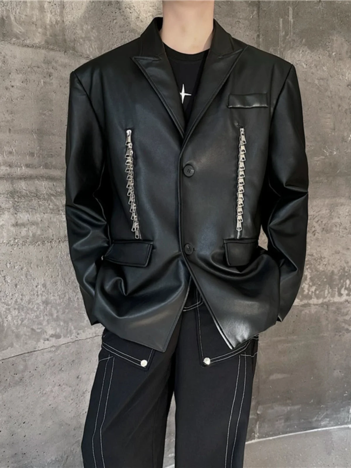 

Loose Fit Leather Jaet for Men Casual Sle Multiple Zipper Design Soft Leather Long Sve Spring Autumn Faion Youth