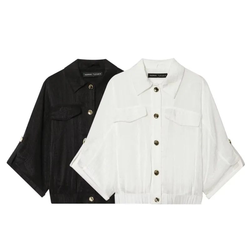 

Женская блузка в стиле сафари, новинка 2026 года, весенняя, с отложным воротником, широкими рукавами, на пуговицах, однотонная, простая женская рубашка и блузка, топы для женщин