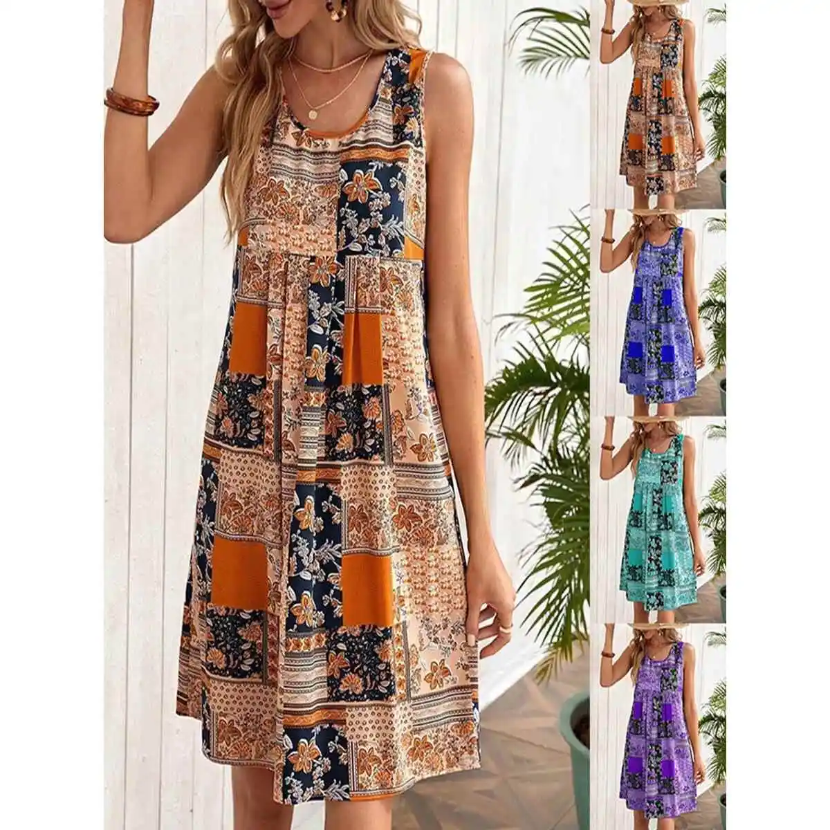 

Lolita Style Women's Printed T-shirt Dress Mid-Waist A-Line Skirt Sleeveless City Walk Single Piece Winter 2016 China Origin