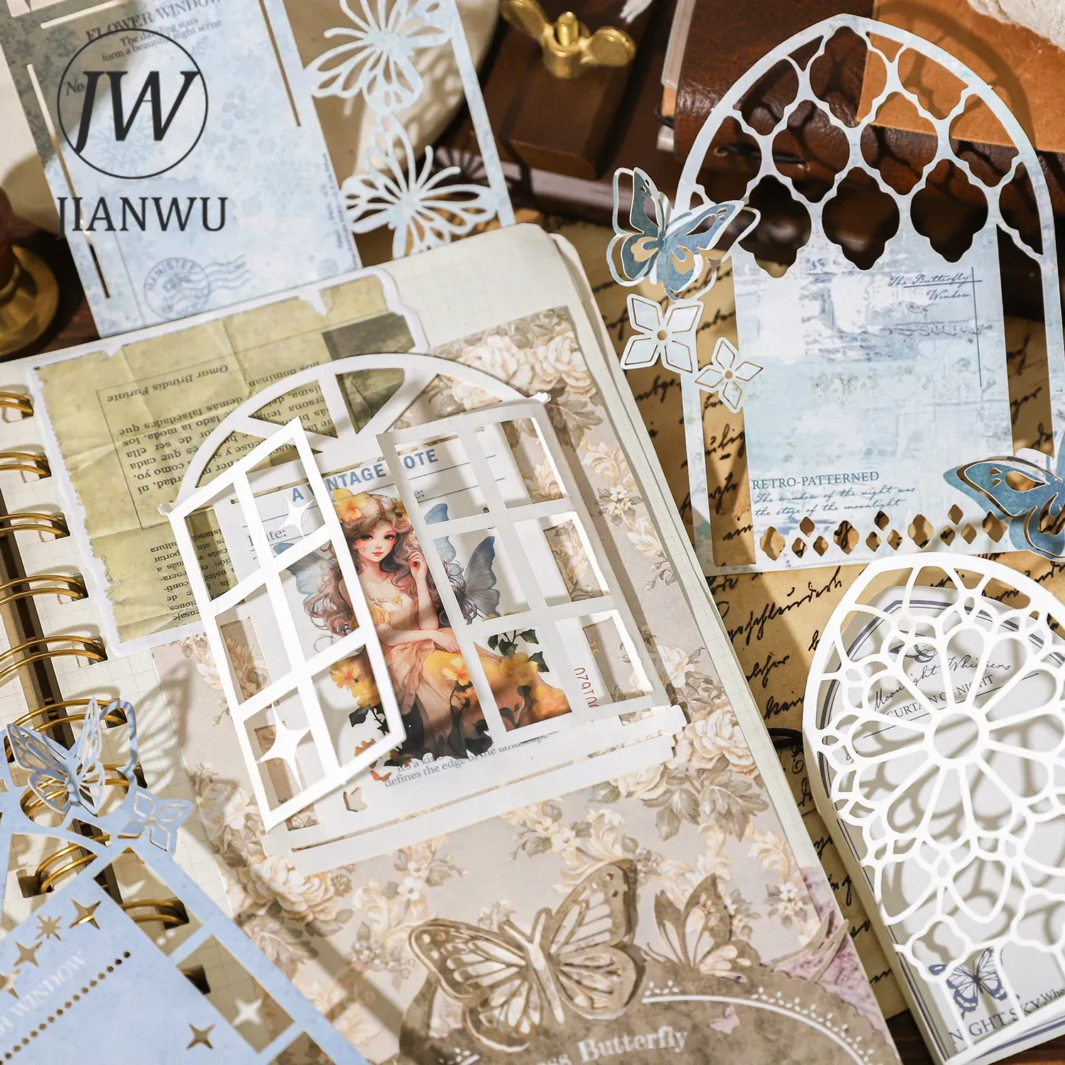 JIANWU Vintage Butterfly Lace Border Label Landscape Material Collage Scrapbooking Memo Pad Creative DIY Junk Journal Stationery