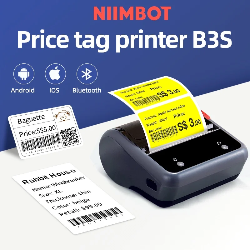 NIIMBOT B3S Inkless Bluetooth Portable Label Printer (20-75mm) Wireless Connect With Mobile Phone Computer Mini Thermal Printer