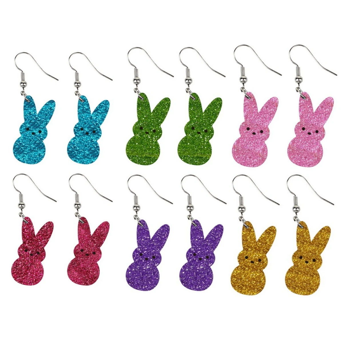 Bright Color Glitter Acrylic Cute Rabbit Easter Day Holiday Dangle Earrings Girls Jewelry Gifts