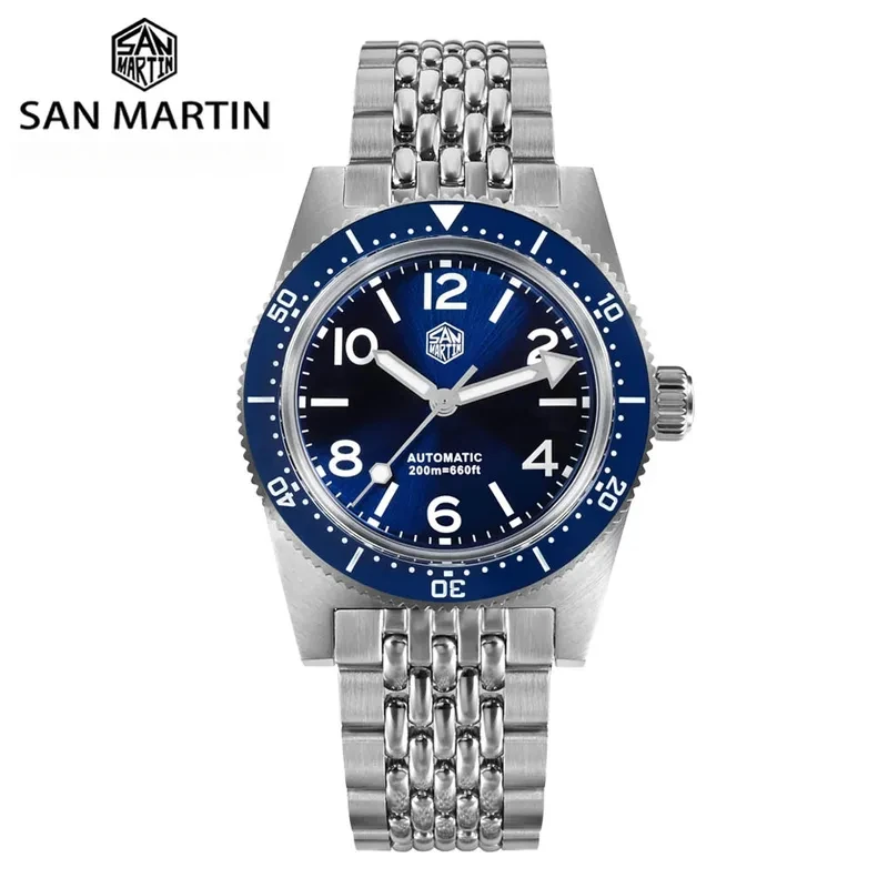 San Martin SN0007GX New 37mm 62Mas Men Luxury Watch Automatic Mechanical Wristwatch Fly Adjustable Clasp Waterproof 200M