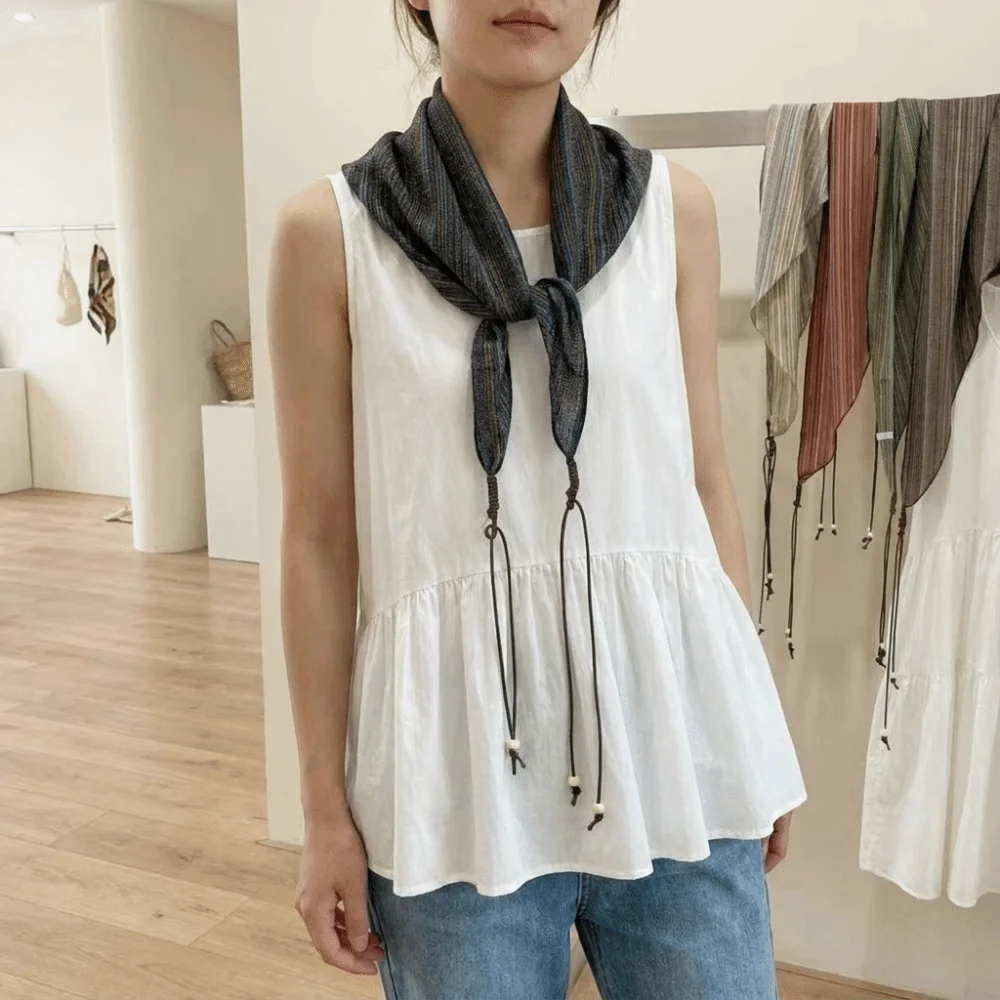 

Fashion Striped Cotton Headscarf Lightweight Soft Waist Wrap Skirt Ethnic Style Breathable Neckerchief Waist Wrap