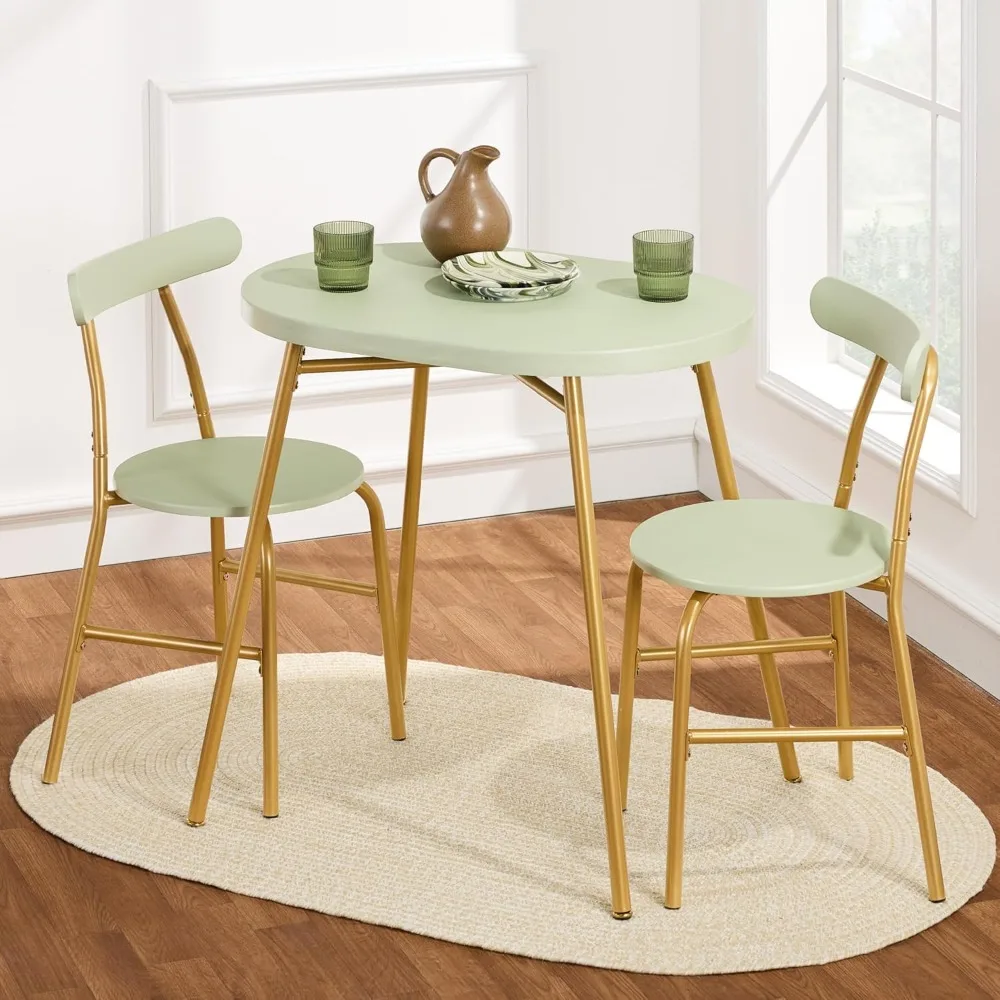 3-Piece Modern Oval Dining Table Set, Small Kitchen Dinette w/ 2 Chairs, Metal Frame, Curved Backrests