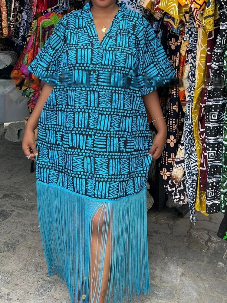 

New African Elegant Classic Print Robe, Plus Size Style for All Seasons Carnival Party