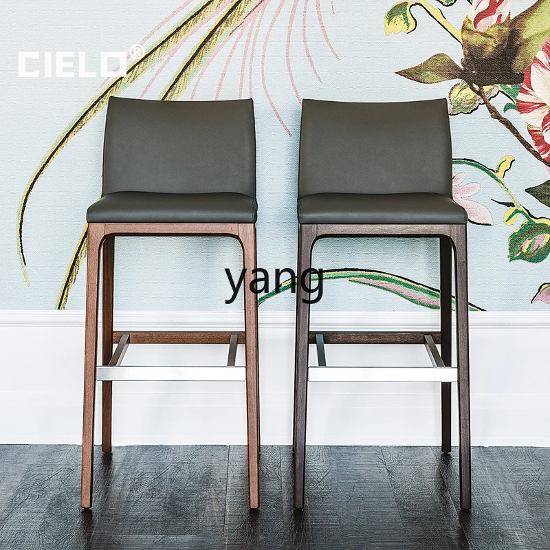 كرسي بار من الخشب الصلب LTT مقعد مرتفع منزلي إيطالي خفيف فاخر وبسيط كرسي خلفي