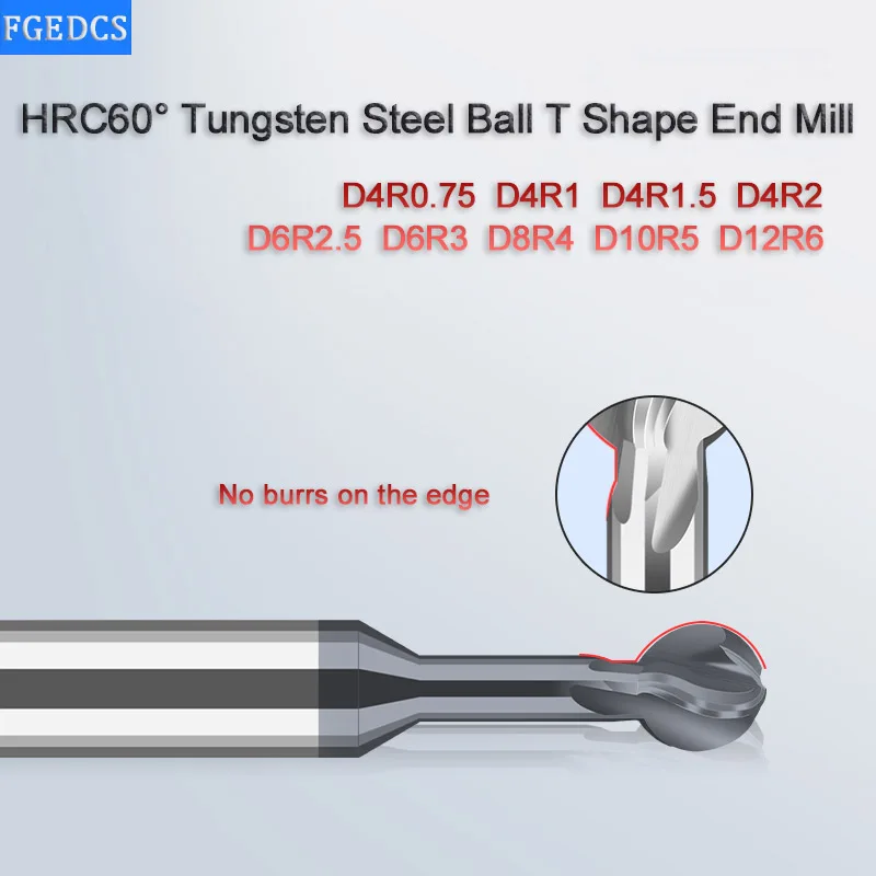 Bola T-Shaped arco fresa, Lollipop End Mill, Endmill Slot Ball T, carboneto sólido, cortador CNC, R0.75-R6 para aço, alumínio, 3D