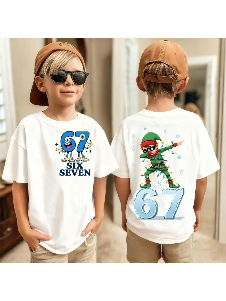 Six Seven Kids Y2k Tees Tops Unisex Childrens Meme Name Tag  Short Sleeve T Shirt Funny 67 Brainrot Print T-Shirt for Boys Girls