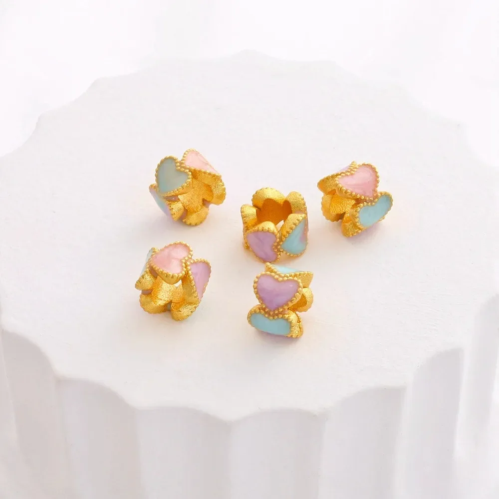 Sand Gold 18K Gold Burning Blue Love Ring Heart To Heart Cloisonne Bead Diy Bracelet Necklace Jewelry Accessories