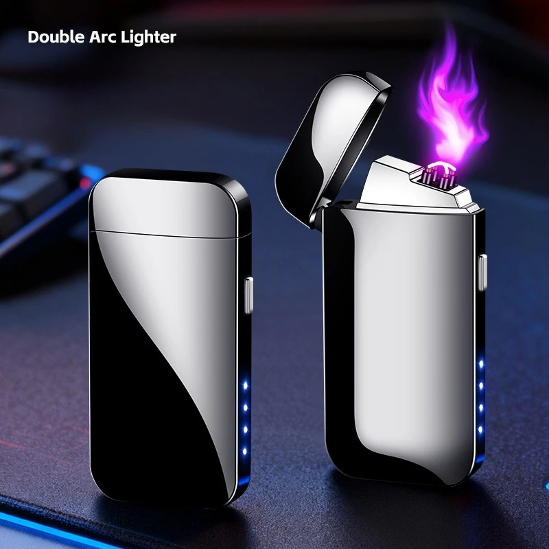 New Dual Arc Lighter Windproof USB Rechargeable Electric Lighter with Battery Display Type-C Fast Charge Plasma Lighter