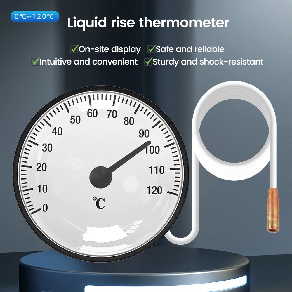 Dial Thermometer with 1.4m Capillary Tube Household Usage Indoor Temperature Gauge -40~+40℃/10-120℃ for Refrigerators Oven