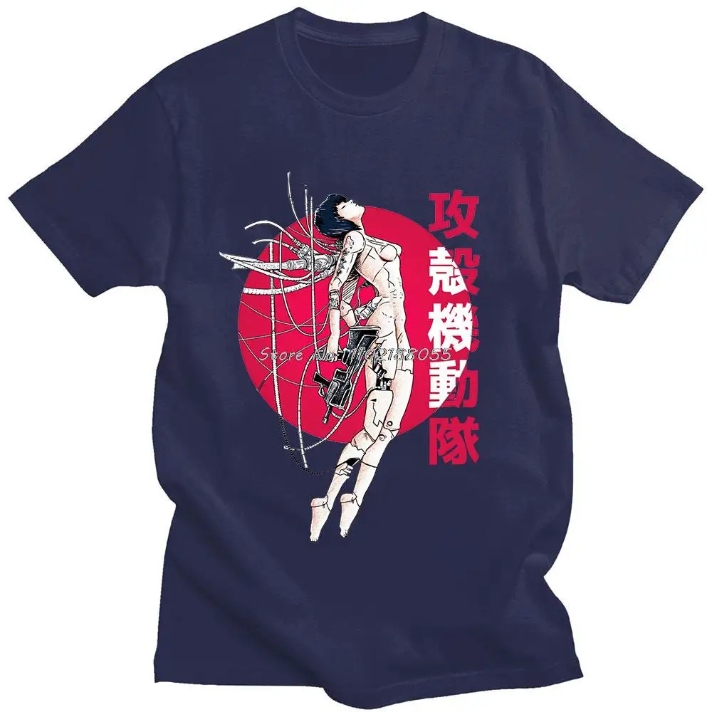 Anime Ghost Soldier Ghost in The Shell T-Shirts Men's Cotton Short Sleeve Tee Shirt Manga Kusanagi Motoko Oversized T Shirt Tops