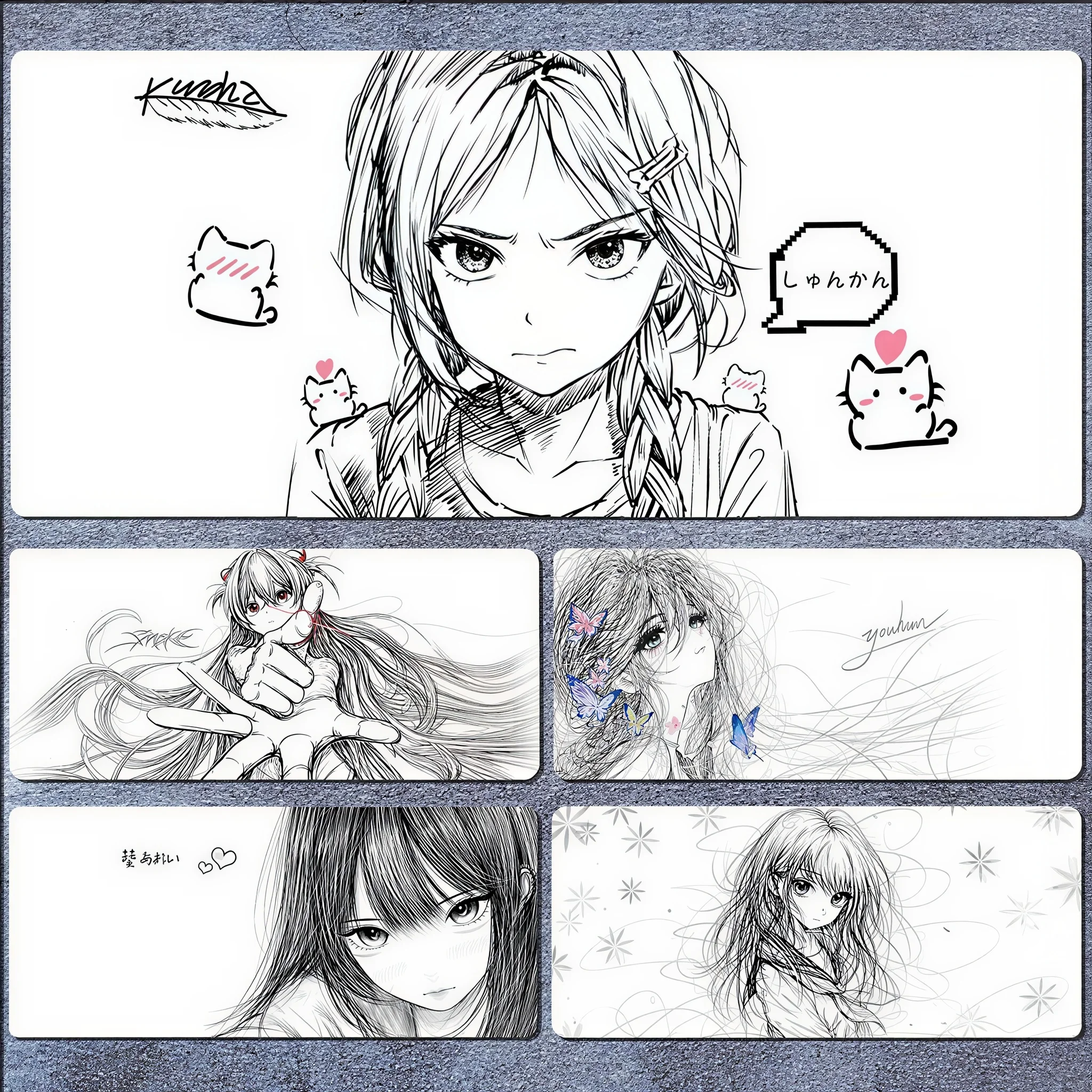 

XXL Gaming Mouse Pad Anime Silent Girl Line Art Design Non-Slip Soft Rubber Base Large Desk Mat for PC Laptop Office Home