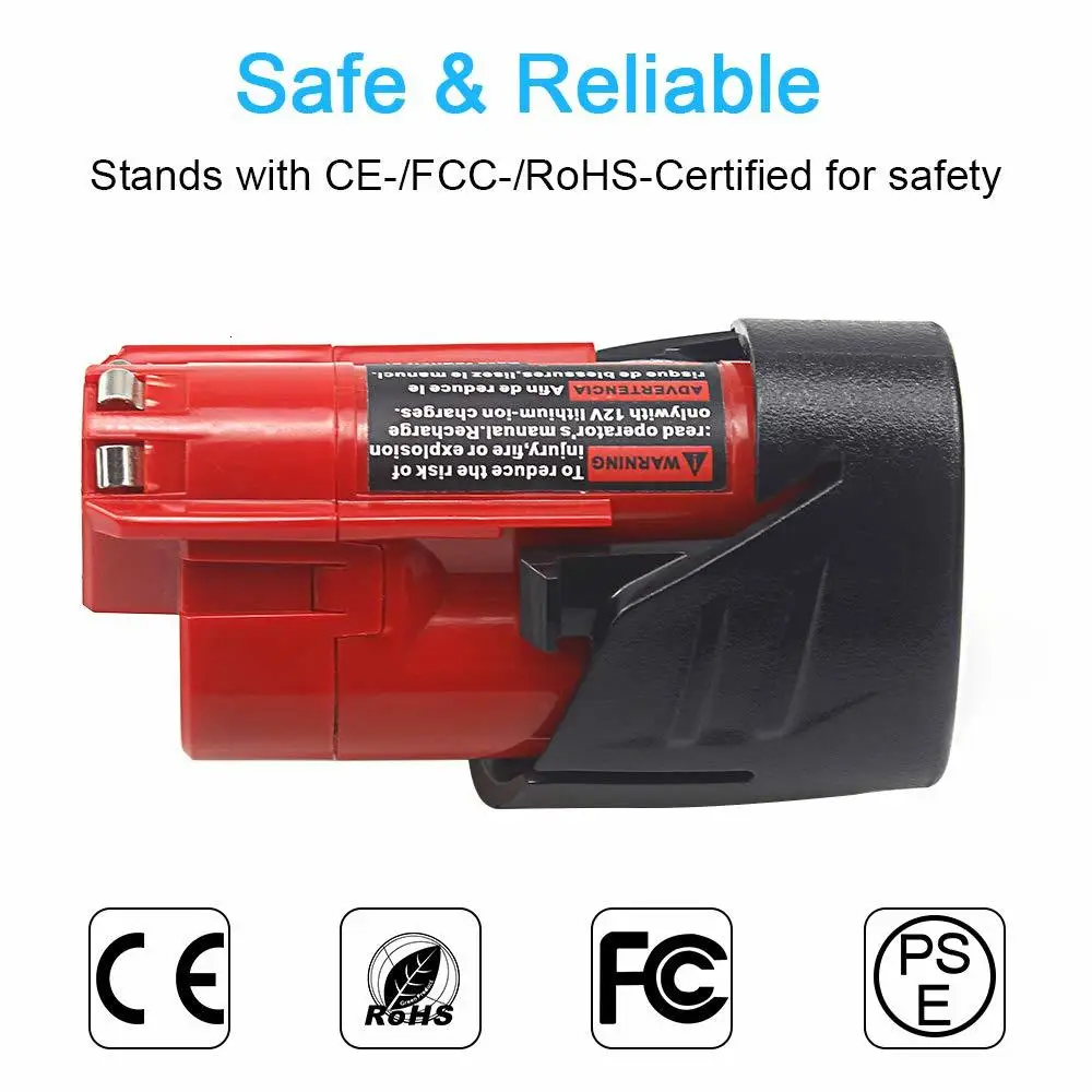 2PCS 12V 2.5Ah Li-ion Battery for Milwaukee 12V power Tools M12 12V M12B6 XC Cordless Drill Lithium-Ion Batteries 48-11-2402