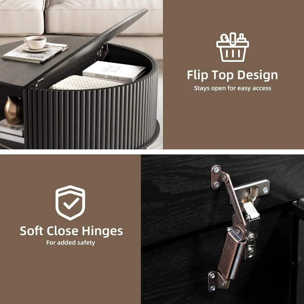 طاولة قهوة مستديرة للتخزين مع باب منزلق، طاولة مركزية صغيرة لغرفة المعيشة 31.5، أثاث منزلي حديث #4