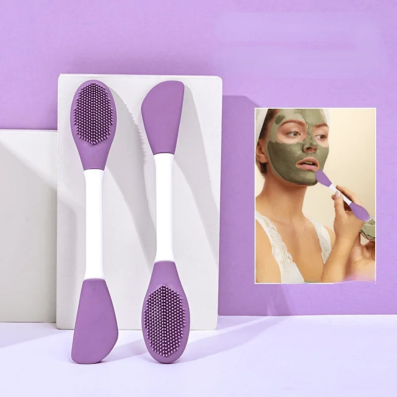 1PC Double Head Facial Mask Brush Silica Gel Facial Scrub Mud Film Special Scraper Apply Cleaning Brush Cleaning Tool