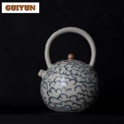 240ml Retro Blue and White Cloud Lifting Beam Teapot Boutique Ru Kiln Pot Tea Making Kettle Tea Ceremony Accessories Collection