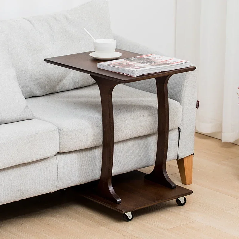 

Modern C-shaped Coffee Table, Double-layer Design, Light Luxury Sofa Table with Mobile Pulley, Elegant Home Furniture