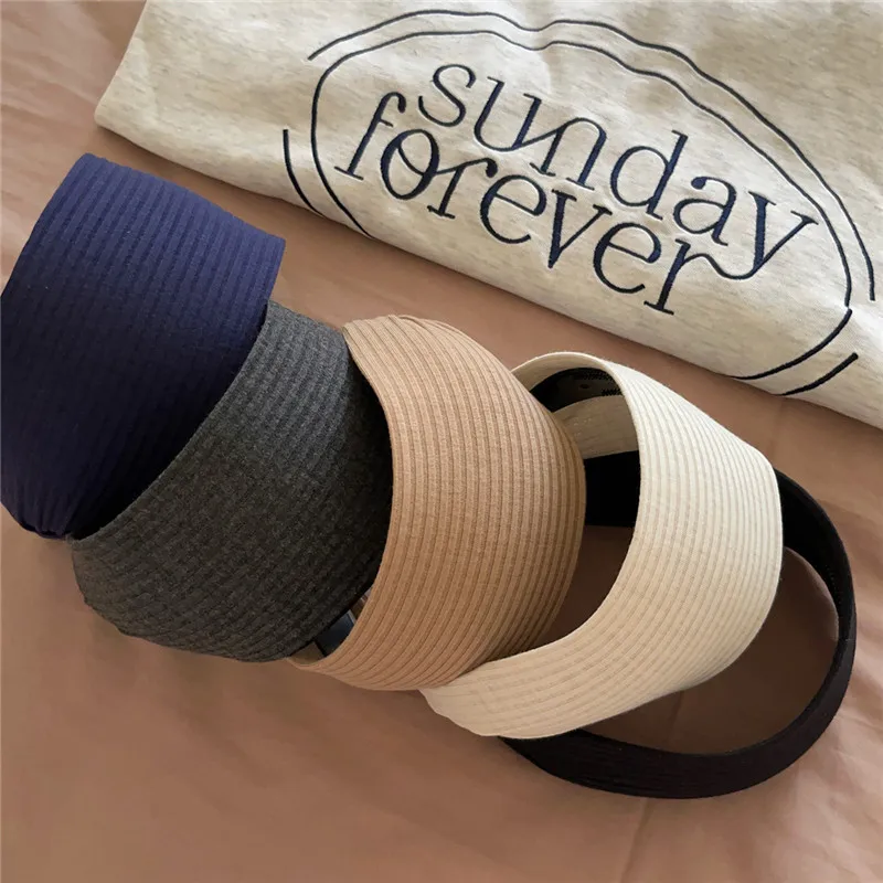 2026 Weiche, breite Strick-Baumwoll-Haarbänder für Damen und Mädchen – Koreanischer neutraler, einfarbiger Turban mit Zähnen – Kopfband und Accessoires – Detail 2