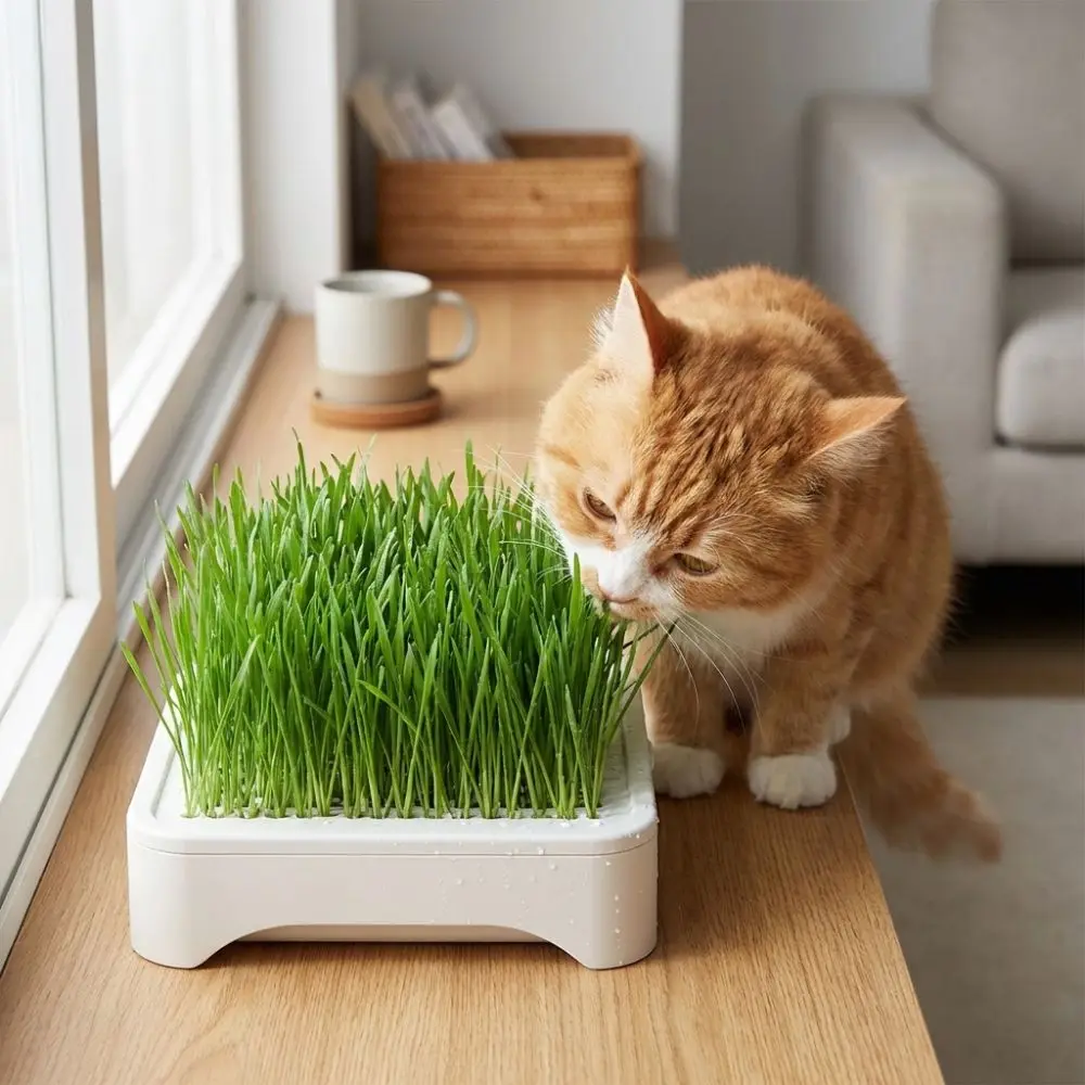 Plastic Cat Grass Planter Self-planted Tray Growth System Soil-Free Nursery Box Cultivation Pot Anti-Pull Out Growth Planter