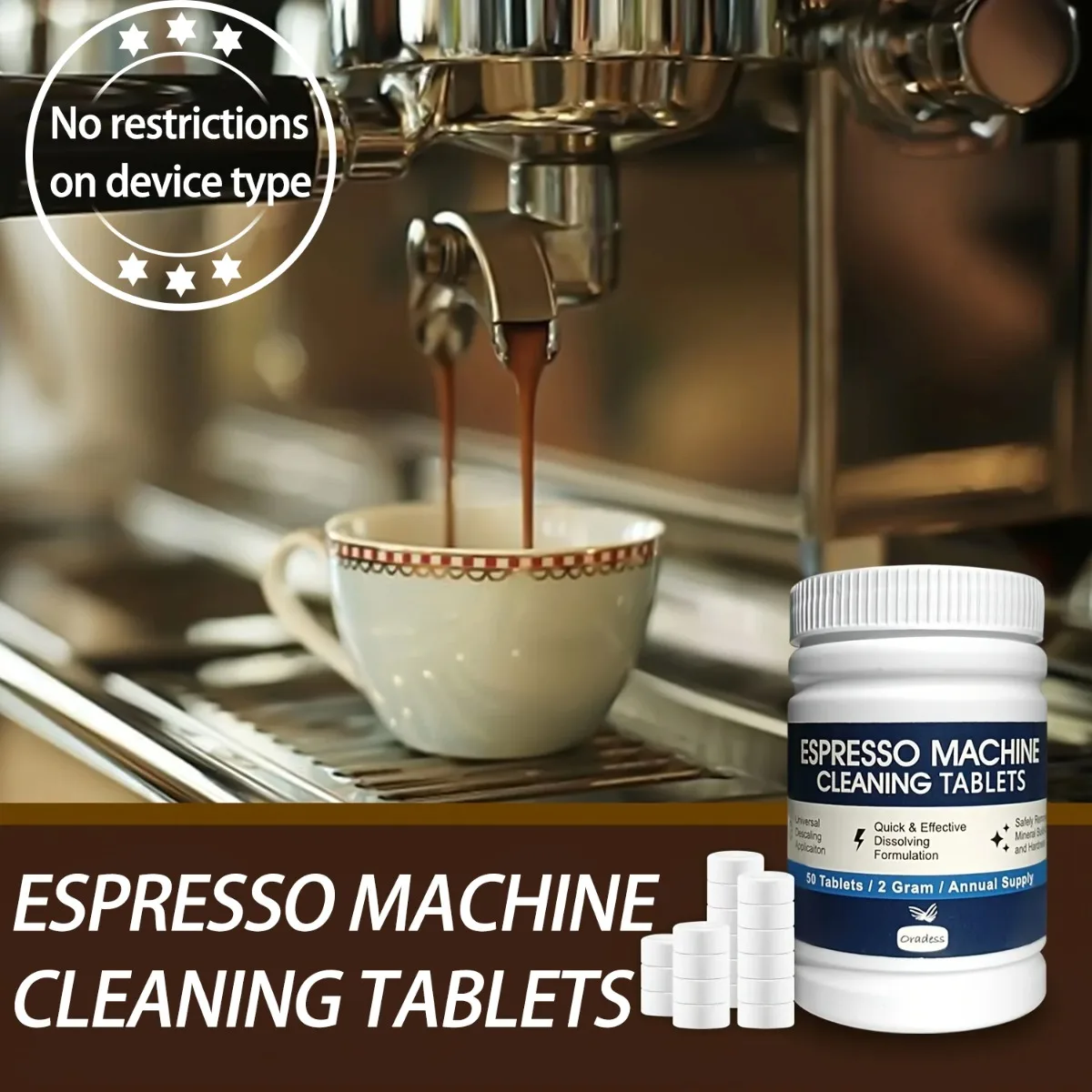 

50 таблеток для чистки кофемашины, удаляет жир, остатки от труб, подходят для полностью автоматической, полуавтоматической кофемашины