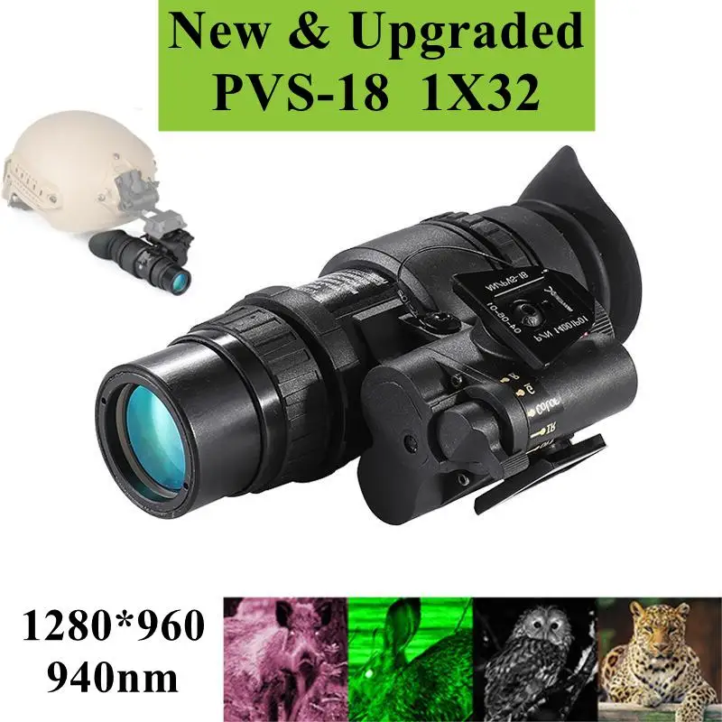 

PVS-18 Helmet Night Vision Monocular Scope Green 1x32mm Left Eye 940nm Rechargeable Battery Waterproof IP67 for Hunting Camping