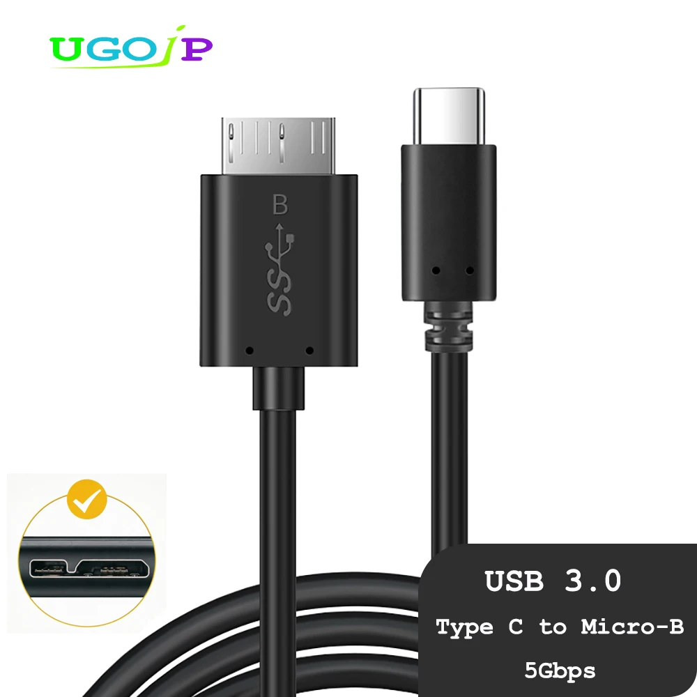 UGOjP Type C to Micro B Cable USB C to USB 3.0 5Gbps Data Connector Adapter For phone PC Macbook Hard Drive Disk Camera HDD SSD