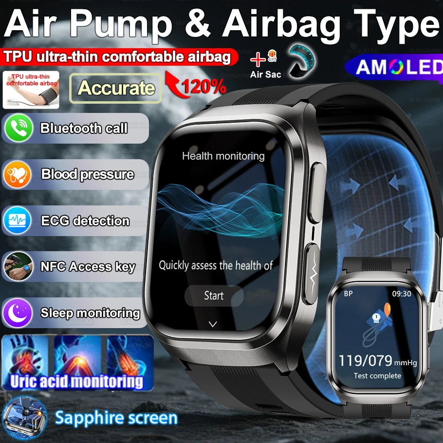 

Новое обновление подушки безопасности с воздушным насосом, точные измерения артериального давления, умные часы, ЭКГ, липиды, мочевая кислота, AI-диагностика, NFC, умные часы для мужчин