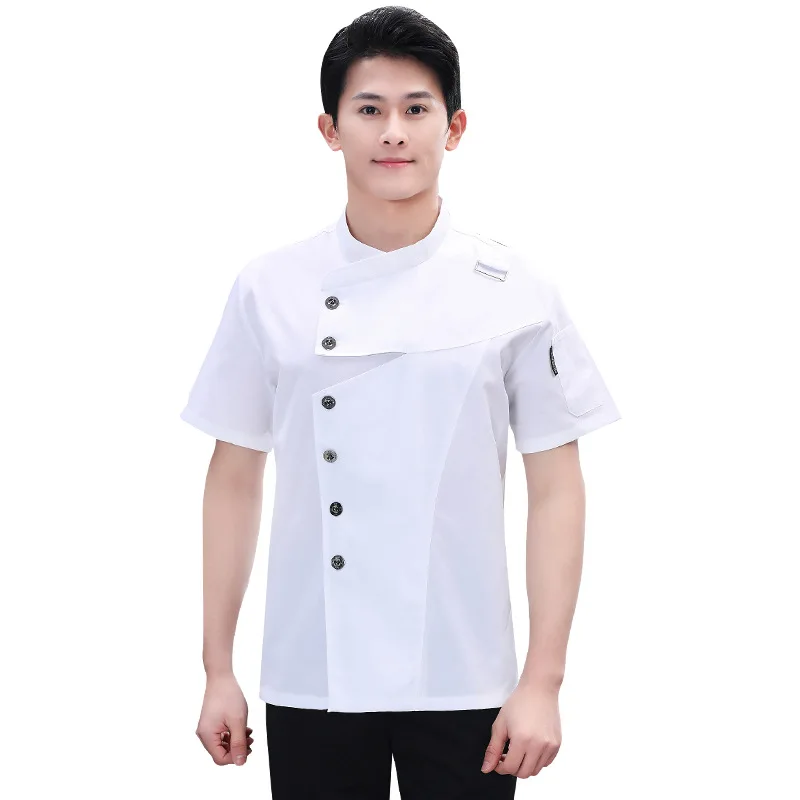 Chinese Style Overalls 's Short Summer Breathable Back Kitchen Catering Baking Chef Uniform Half Sleeve Men