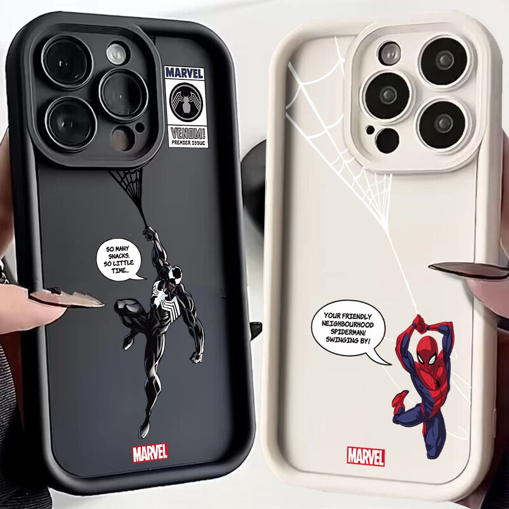 Marvel Spider-Man Venom Cartoon Phone Case For Xiaomi Mi 14 Lite 12T POCO M6 F4 F5 X5 GT 5G Soft TPU Back Cover With Hand Strap