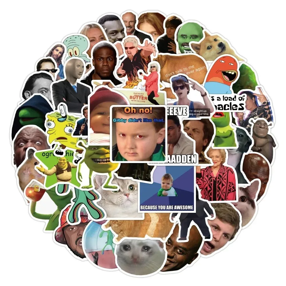 50 قطعة ملصقات تعبير الوجه للمشاهير على الإنترنت ملصقات جرافيتي مضحكة للدراجات النارية والأمتعة وكوب الماء ملصقات مقاومة للماء