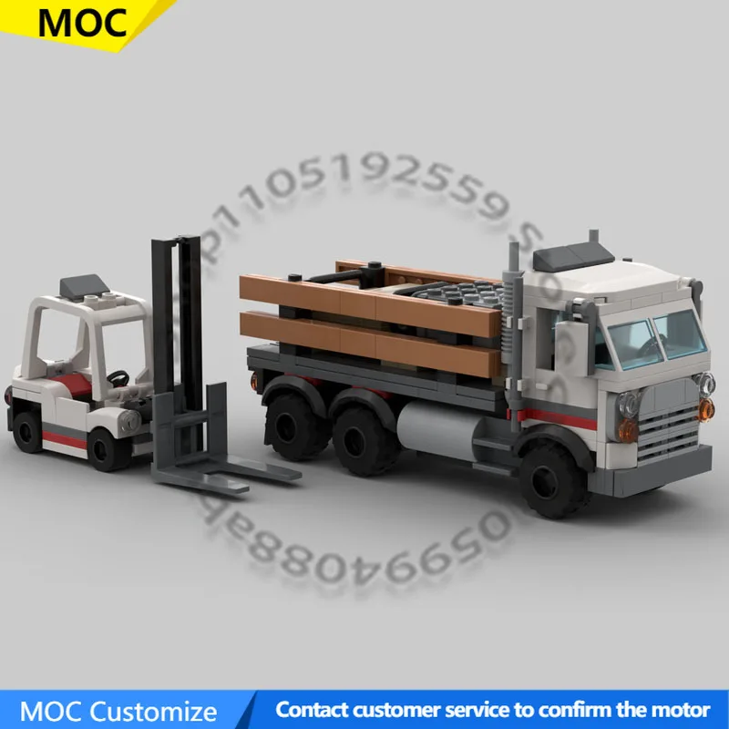 328개 조각 운송 차량 스테이크 베드 트럭 & 포크리프트 MOC 맞춤형 모듈식 블록 기술 브릭 DIY 조립 장난감 선물