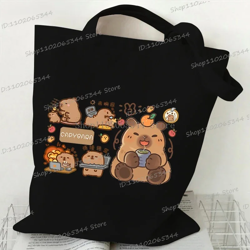 Cartoon Capybara Print Shoulder Bag Women "Things I Do in My Spare Time" Capybara Lover Tote Bags Fashion Women Animal Handbags