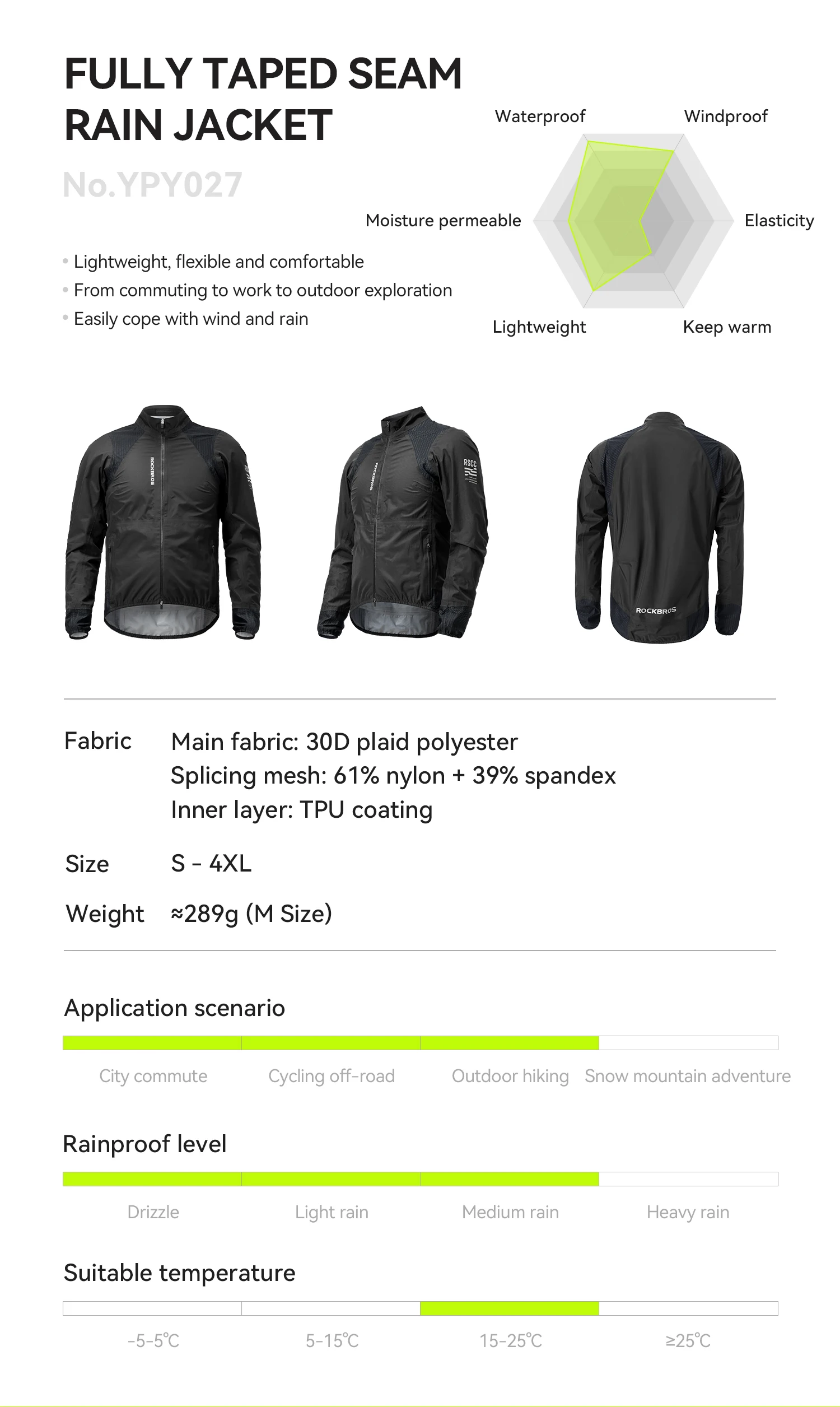 ROCKBROS Regenjacke Warme Sportliche Wasserdichte Jacke Outdoor Schnelltrocknende Atmungsaktive TPU-Laminierjacke Wander- und Fahrradbekleidung – Detail 2