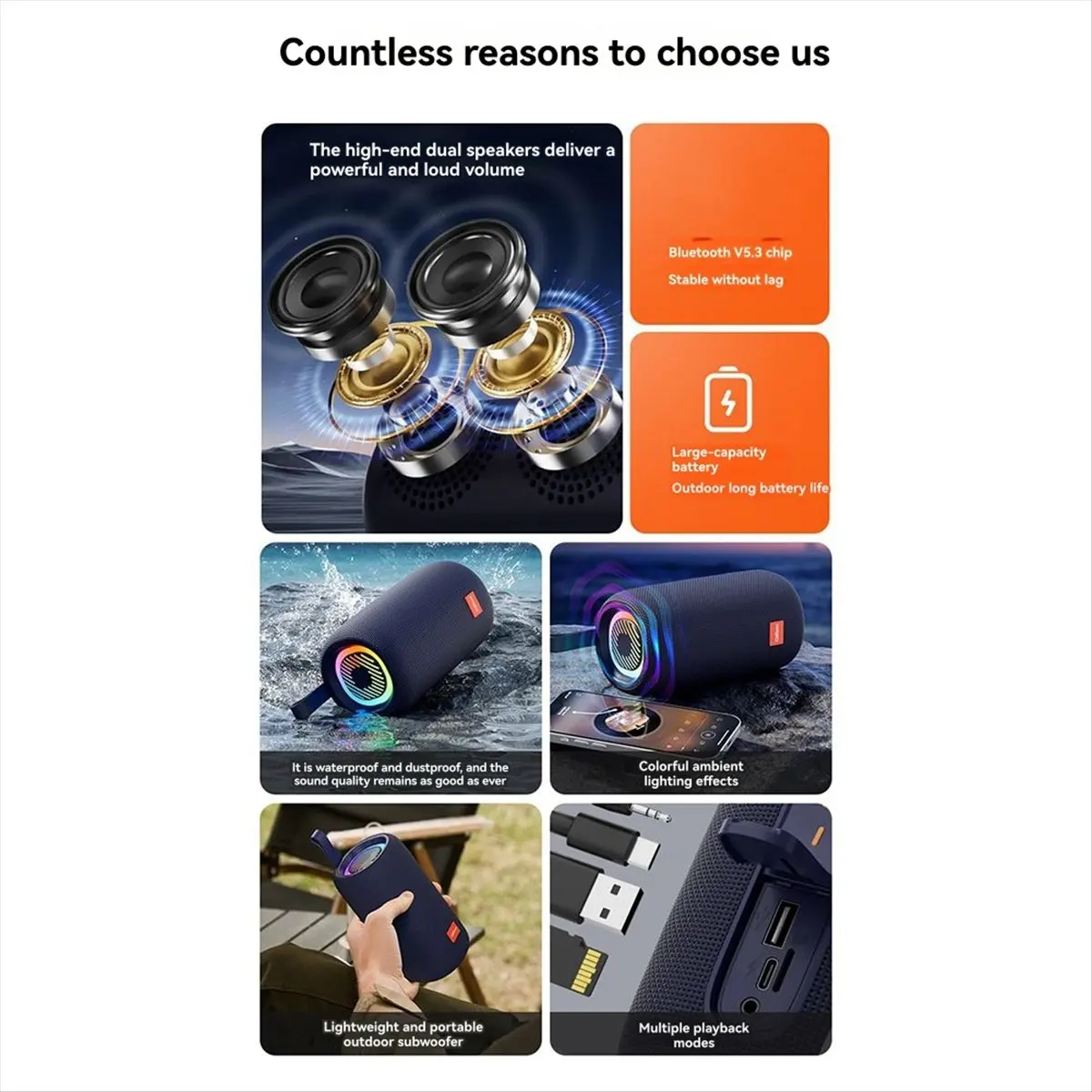 fine Outdoor Portable Bluetooth Speaker,80W Loud,Waterproof IPX6, Deep Bass,RGB Lights,Studio Quality Sound,Party Pool Ready