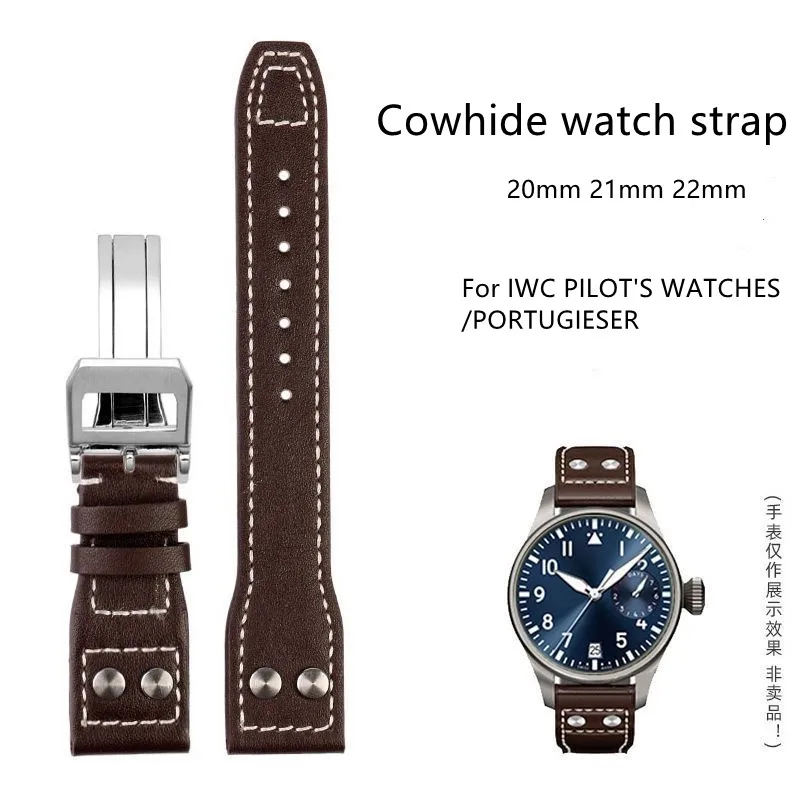 

For IWC PILOT'S WATCHES IW328203 PORTUGIESER IW371446 20mm 21mm 22mm Folding buckle bracelet Cowhide watch strap