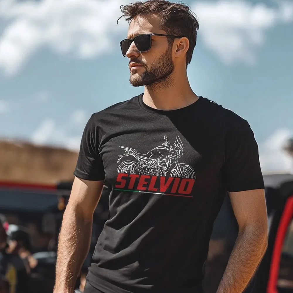 

Stelvio 2024-2025 Moto Guzzi Vintage Motorcycle T-Shirt Italian Classic Bike Graphic Tee Biker Apparel Motorcycling T-Shirt