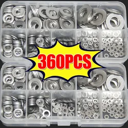 360/180Pcs Stainless Steel Flat Washers Assortment Kit Flat Gasket Rings Plain M2 M2.5 M3 M4 M5 M6 M8 M10 Hardware Metal Washers